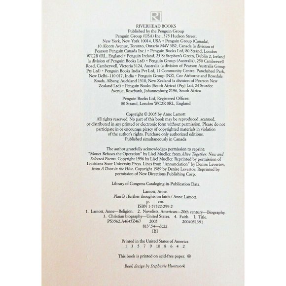 Plan B Further Thoughts on Faith by Anne Lamott 2005 Hardcover Jacket - Picture 5 of 5